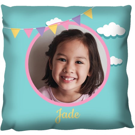 Bunting and Clouds Photo - Personalized Cushion