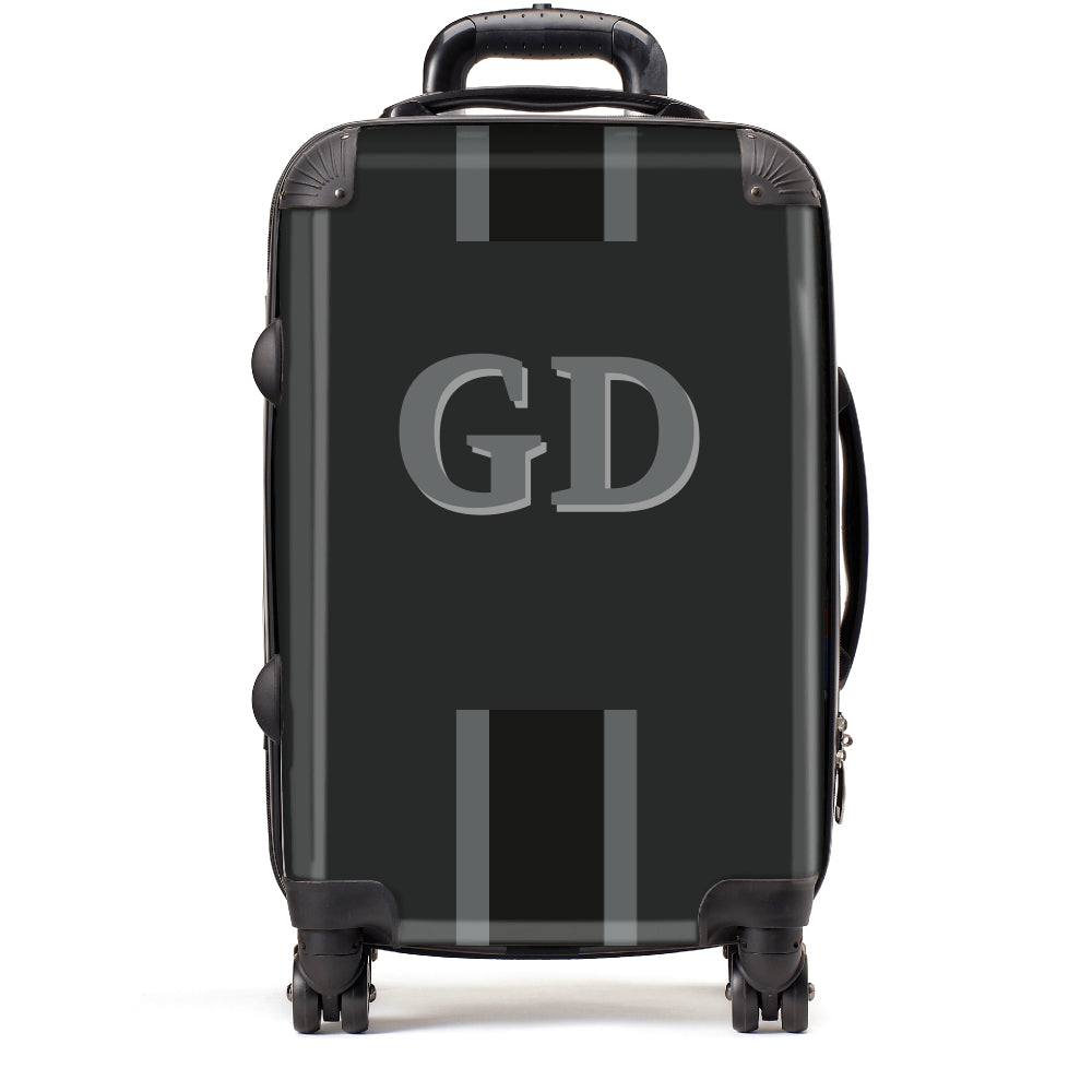 Black Grey Stripe Initials - Small Cabin Suitcase | Printzware