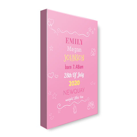 Baby Icons - Pink - Personalized Canvas