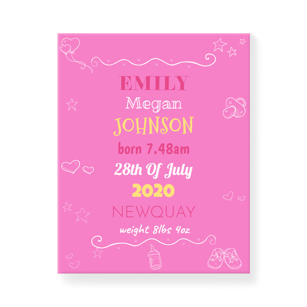 Baby Icons - Pink - Personalized Canvas