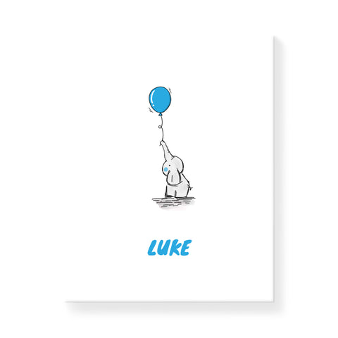 Blue Balloon Elephant - Personalized Canvas