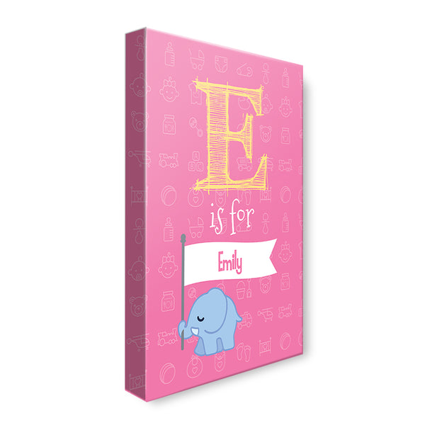 Elephant with Banner - Pink - Personalized Canvas