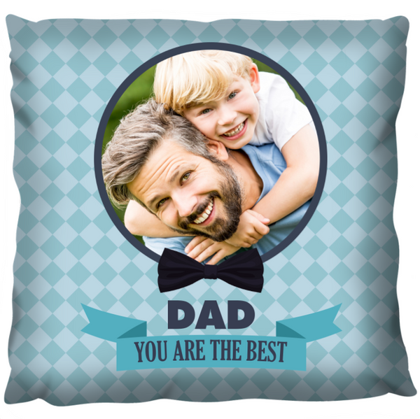 Dad the Best banner blue with photo - Personalized Cushion
