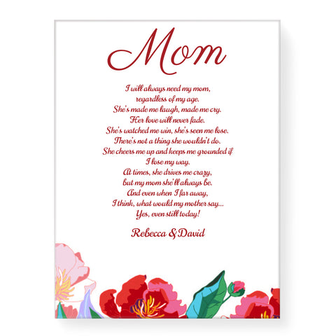 Red Flowers with Poem - Personalized Canvas