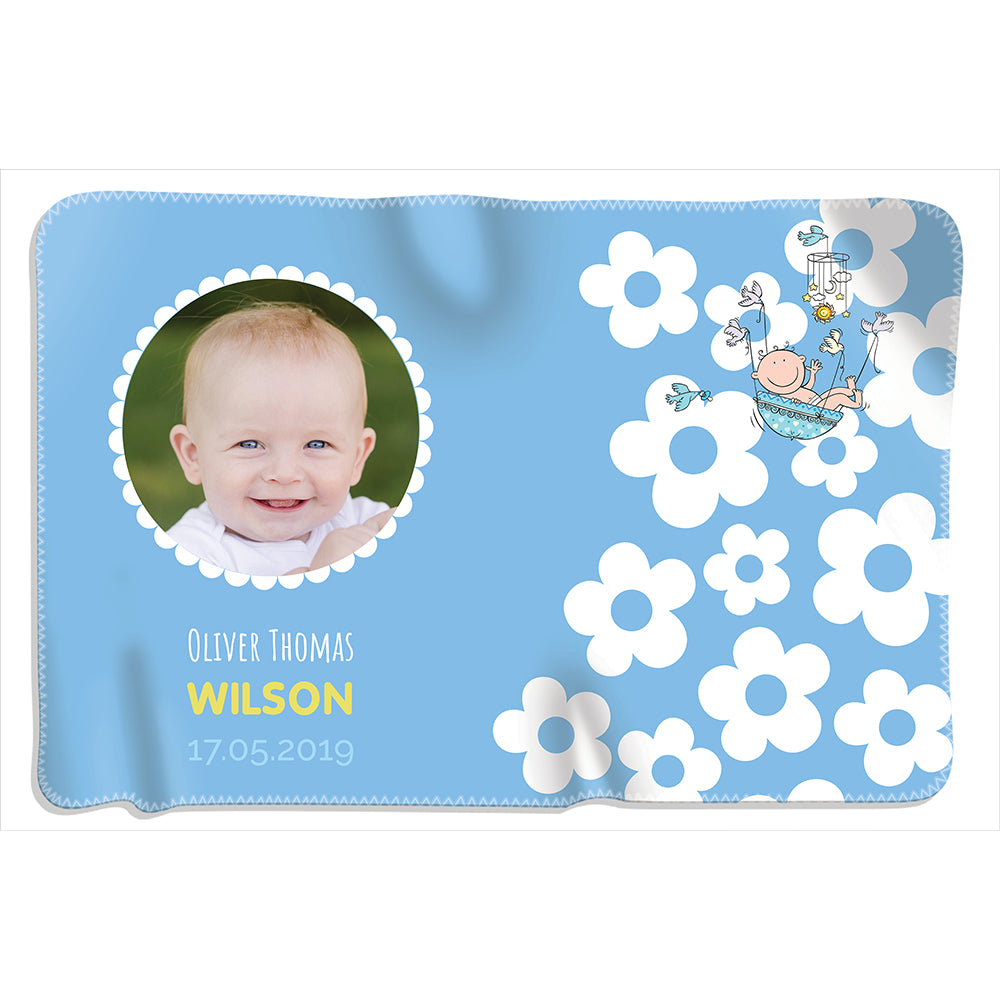 Baby Flower Photo - Boy - Personalized Blanket