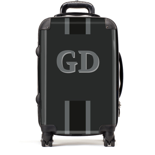 Black Grey Stripe Initials - Small Cabin Suitcase | Printzware