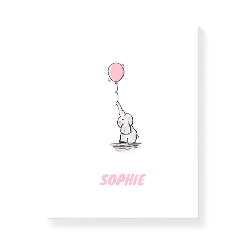 Pink Balloon Elephant - Personalized Canvas
