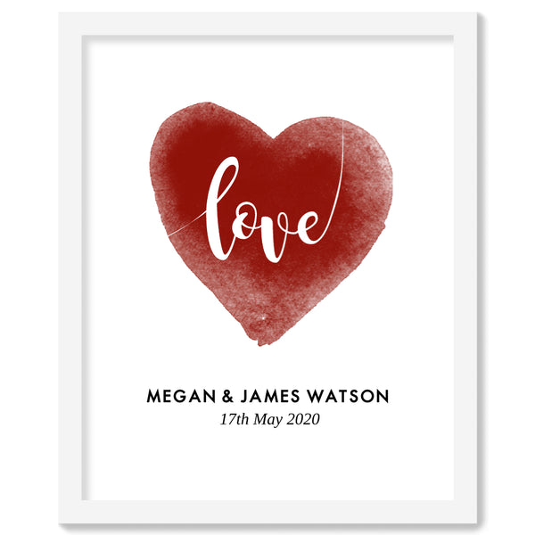 Watercolor Love-heart - White Framed Print | Printzware